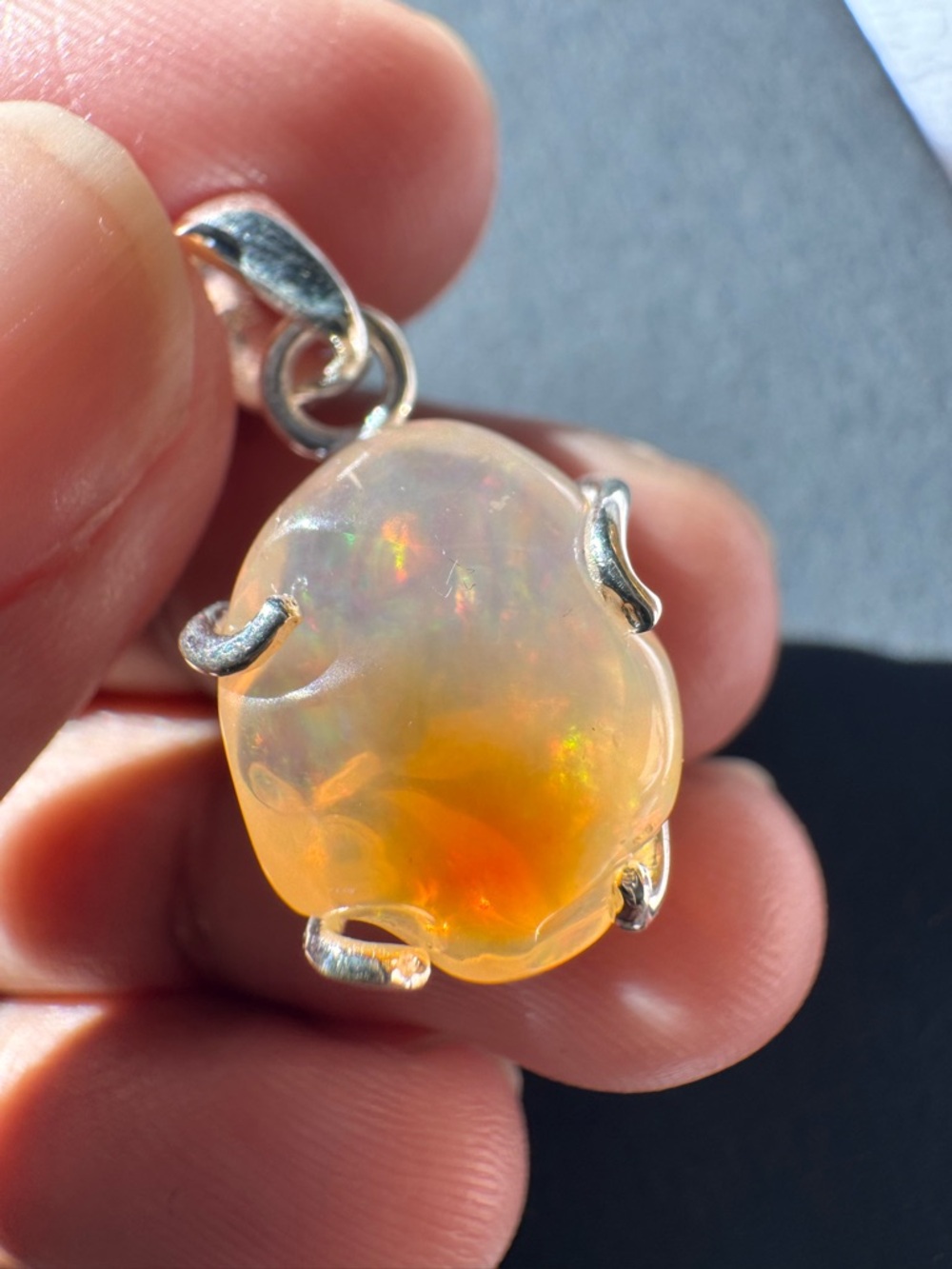 Sterling Silver Opal Pendant in Orange-Opalescent
